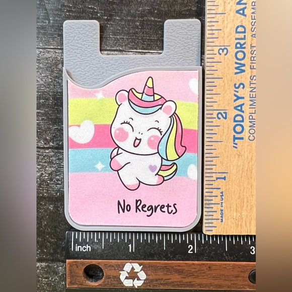 Unicorn No Regrets Silicone Phone Wallet Card Holder Silica Gel Pocket - Picture 3 of 5